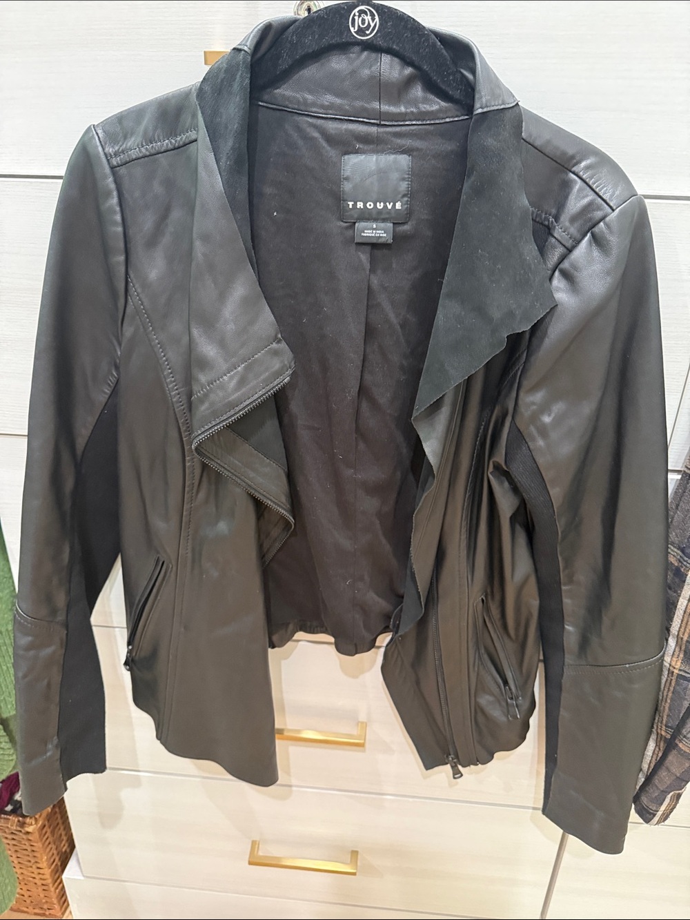Trouve Nordstrom Draped Front Lambskin Leather Jacket - Black Small
